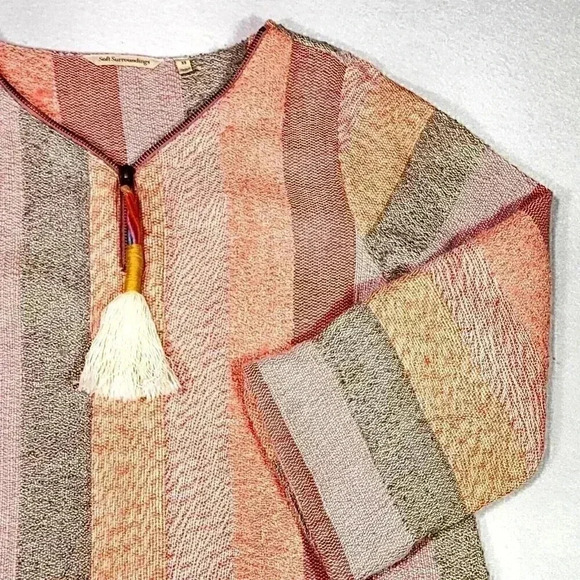 Soft Surrondings Women's Meca Tunic XS Pockets Coral/Lavender Stripes Tassel Zip - Picture 2 of 14